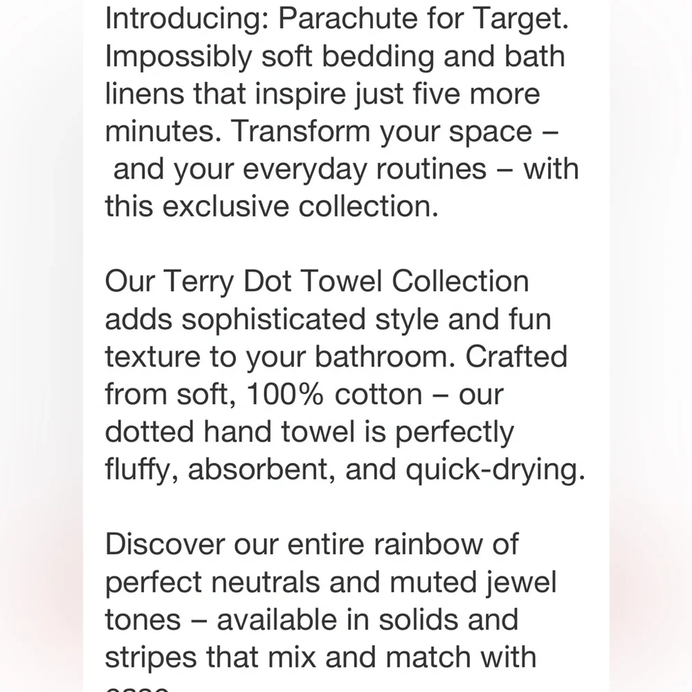 PARACHUTE NWT terry dot hand towel -parchment
